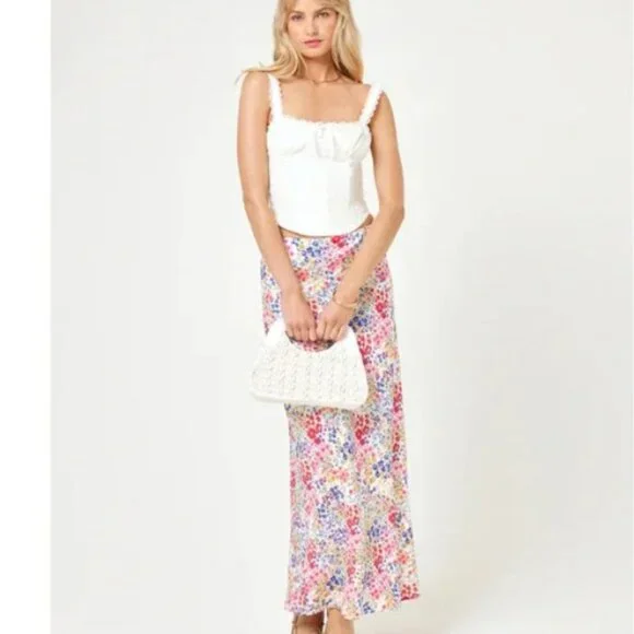 L*Space Jamie Cute Lace Trim Corset Top Smocked Cotton White Large - Picture 3 of 8